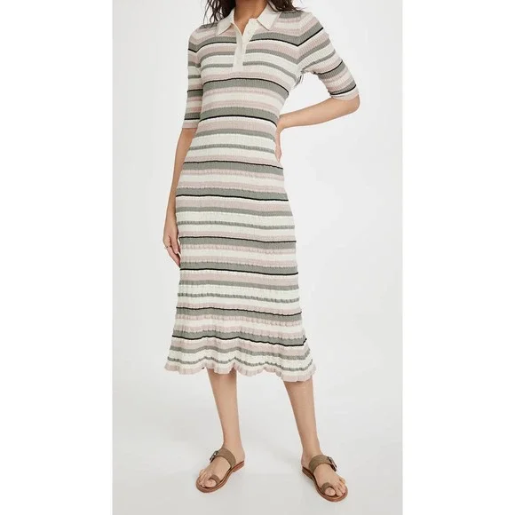 Adam Lippes Striped Midi Polo Dress - Picture 4 of 15